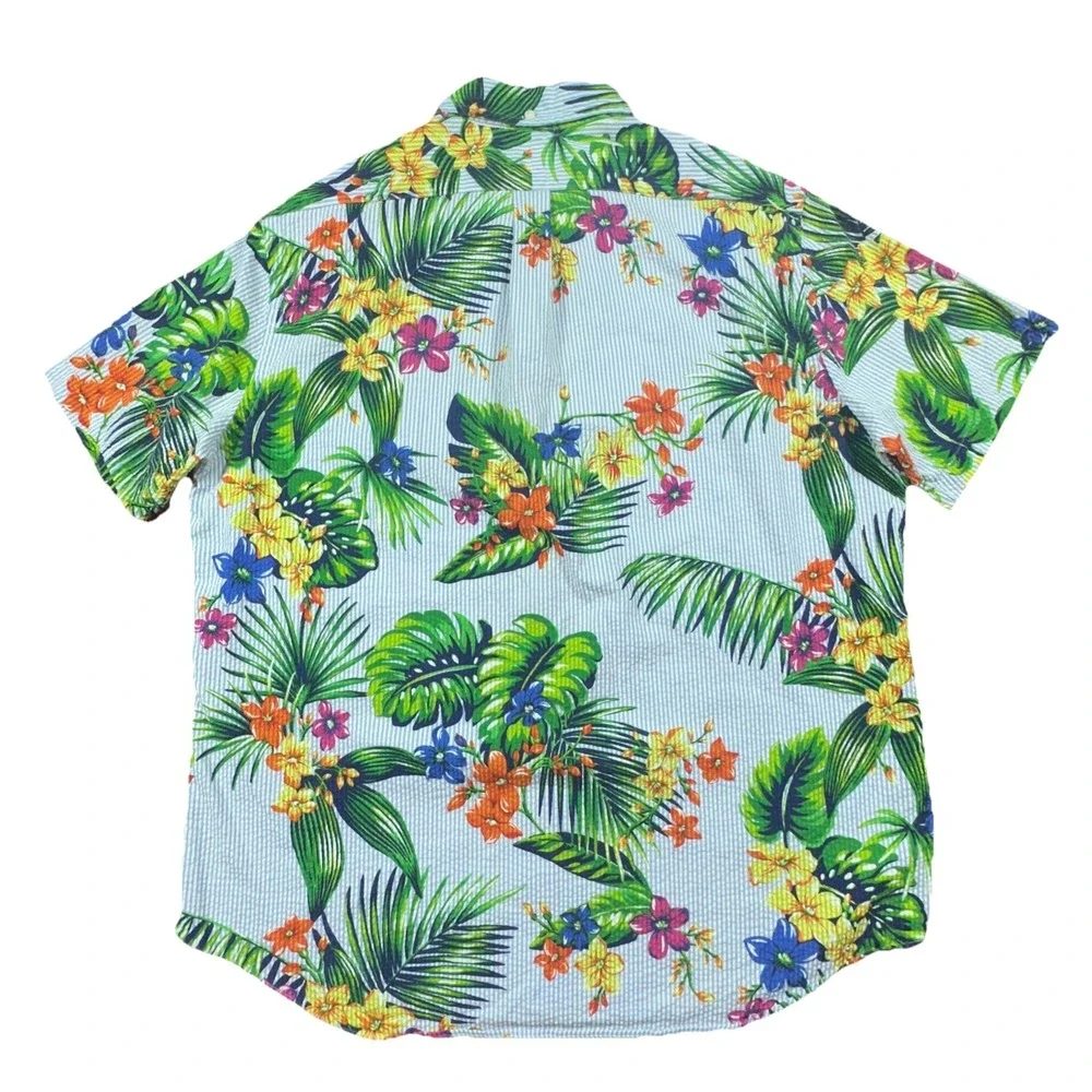Ralph Lauren Polo Seersucker Hawaiian Shirt XL/TG Floral AOP Button Down